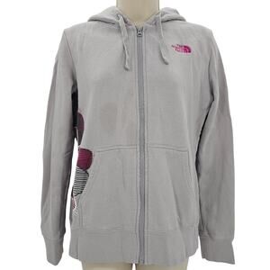 The North Face Womans size M  Purple Logo and Floral Print Full Zip Hoodie Gray